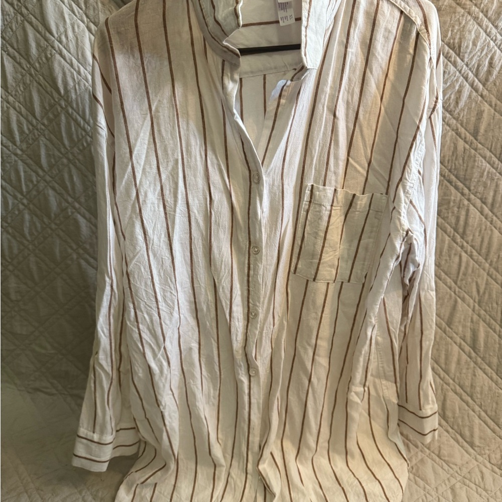 Stars Above White and Brown Casual Button Down Shirt